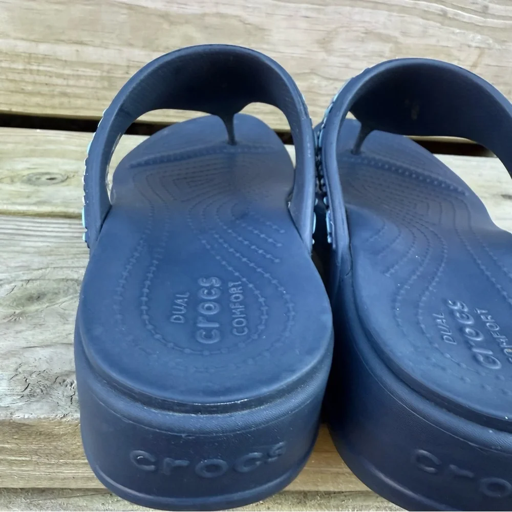 CROCS Blue Wedge Thong Sandal Beaded Monterey Flip Flop 206851 Gray Platform 11
